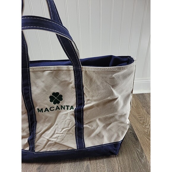 LL BEAN Boat and Tote USA Large Canvas Bag Blue Straps Classic 17" x 13" x 7" - Picture 5 of 14